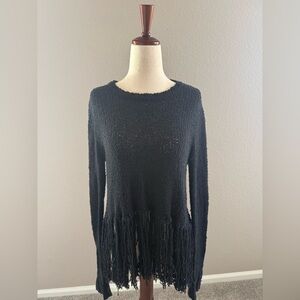 A.L.C. Black Fringe 100% Silk Crew Neck Sweater